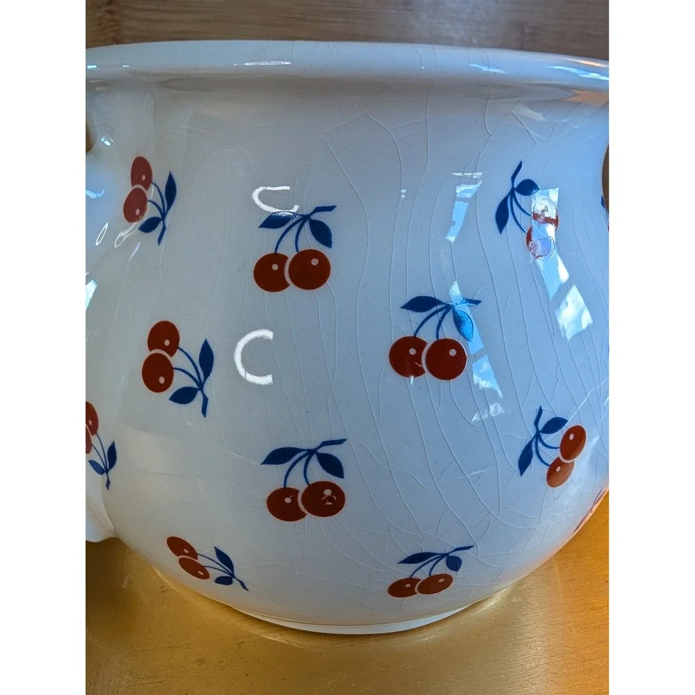 Sadler England Teapot Cherries Pattern Vintage White Ceramic Tea Pot Made in UK